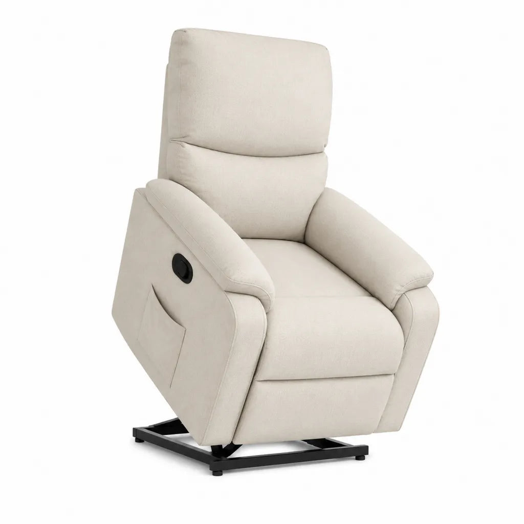 Fauteuil relax inclinable à dossier haut en polyester beige 85 x 95 x 104 cm