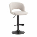 Tabouret de bar réglable avec dossier incurvé en polyester écru et acier noir 54 x 54 x 88-109 cm