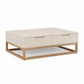 Table basse rectangulaire 100 x 60 x 35 cm avec 2 tiroirs en MDF laqué beige et chêne massif naturel