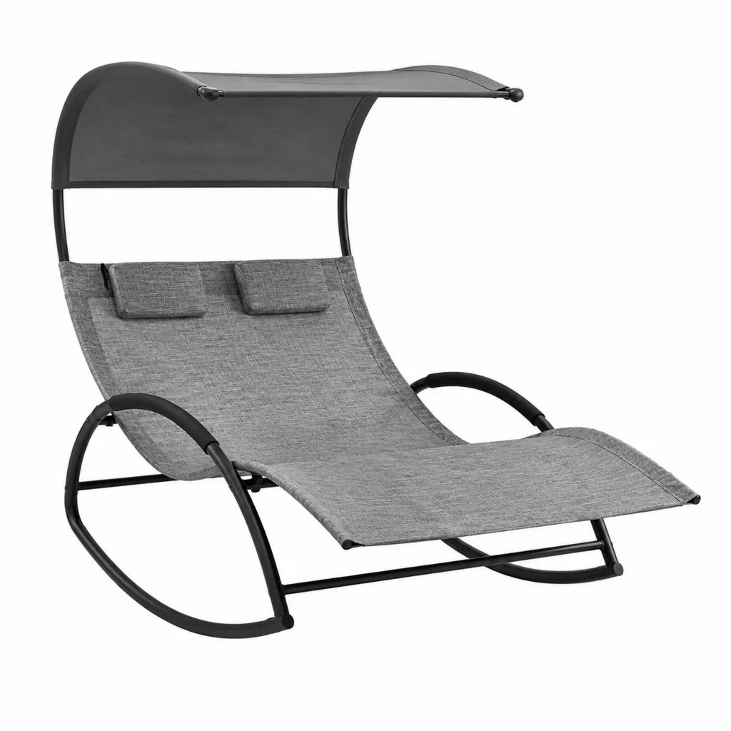 Bain de soleil à bascule avec pare-soleil en polyester gris 160 x 75 x 80 cm