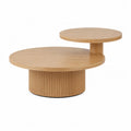 Table basse ronde à deux plateaux en MDF plaqué chêne naturel 90 x 60 cm