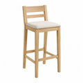 Tabouret de bar avec dossier en bois massif naturel et siège rembourré beige 41 x 48 x 101 cm