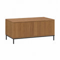 Table basse rectangulaire avec rangement 120 x 60 x 45 cm en MDF plaqué noyer brun pieds en acier noir