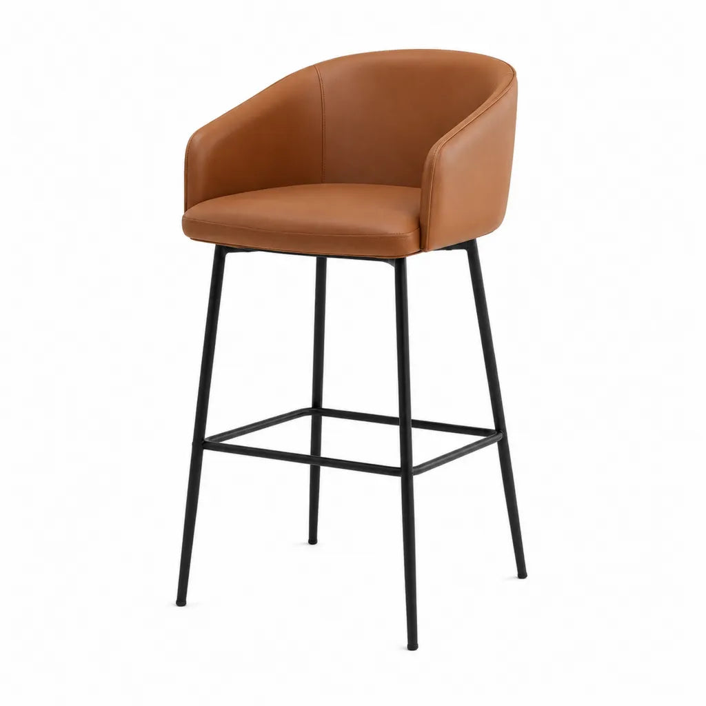Tabouret de bar à accoudoirs assise arrondie en cuir synthétique PU camel 52 x 54 x 99 cm