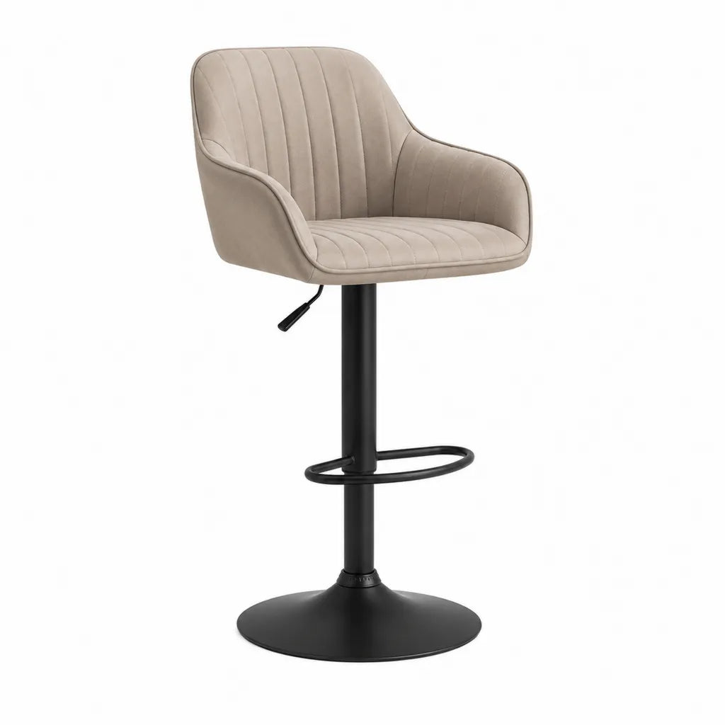 Tabouret de bar réglable pivotant avec accoudoirs assise arrondie en velours polyester beige 53 x 54 x 93-113 cm