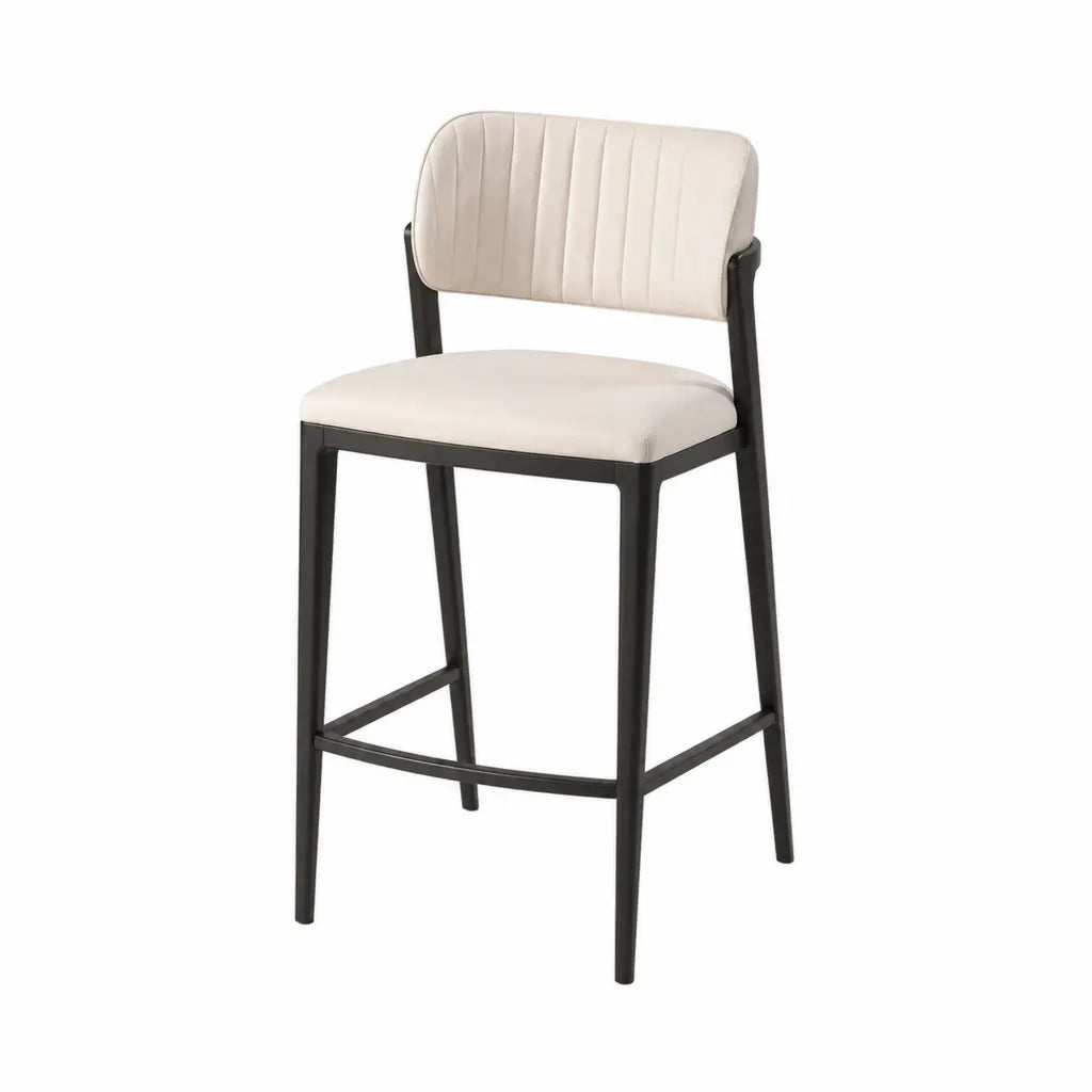 Tabouret de bar avec dossier assise rectangulaire en acier et PU beige noir 47 x 53 x 97 cm