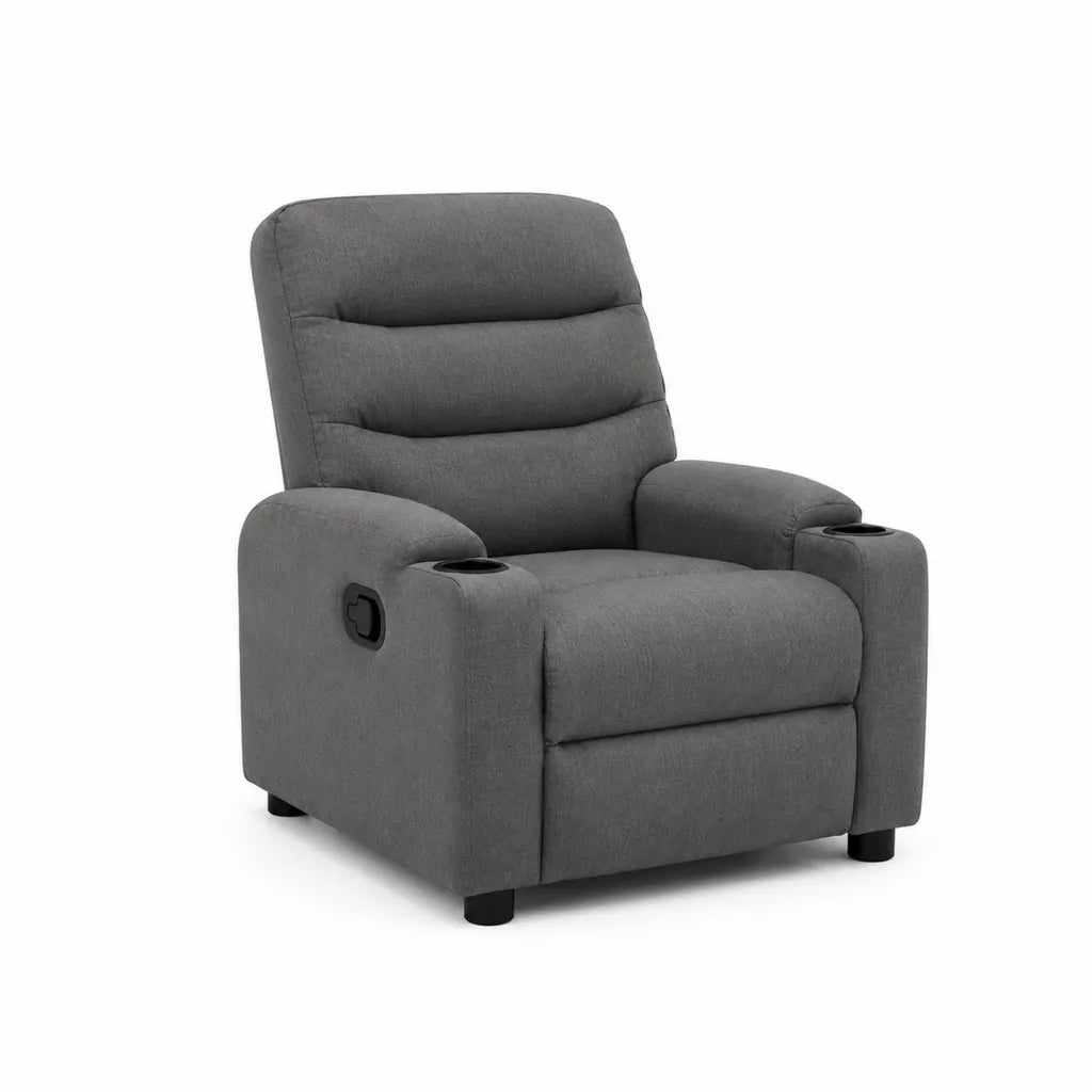 Fauteuil relax inclinable manuel en polyester gris foncé avec porte-gobelets 90 x 93 x 103 cm