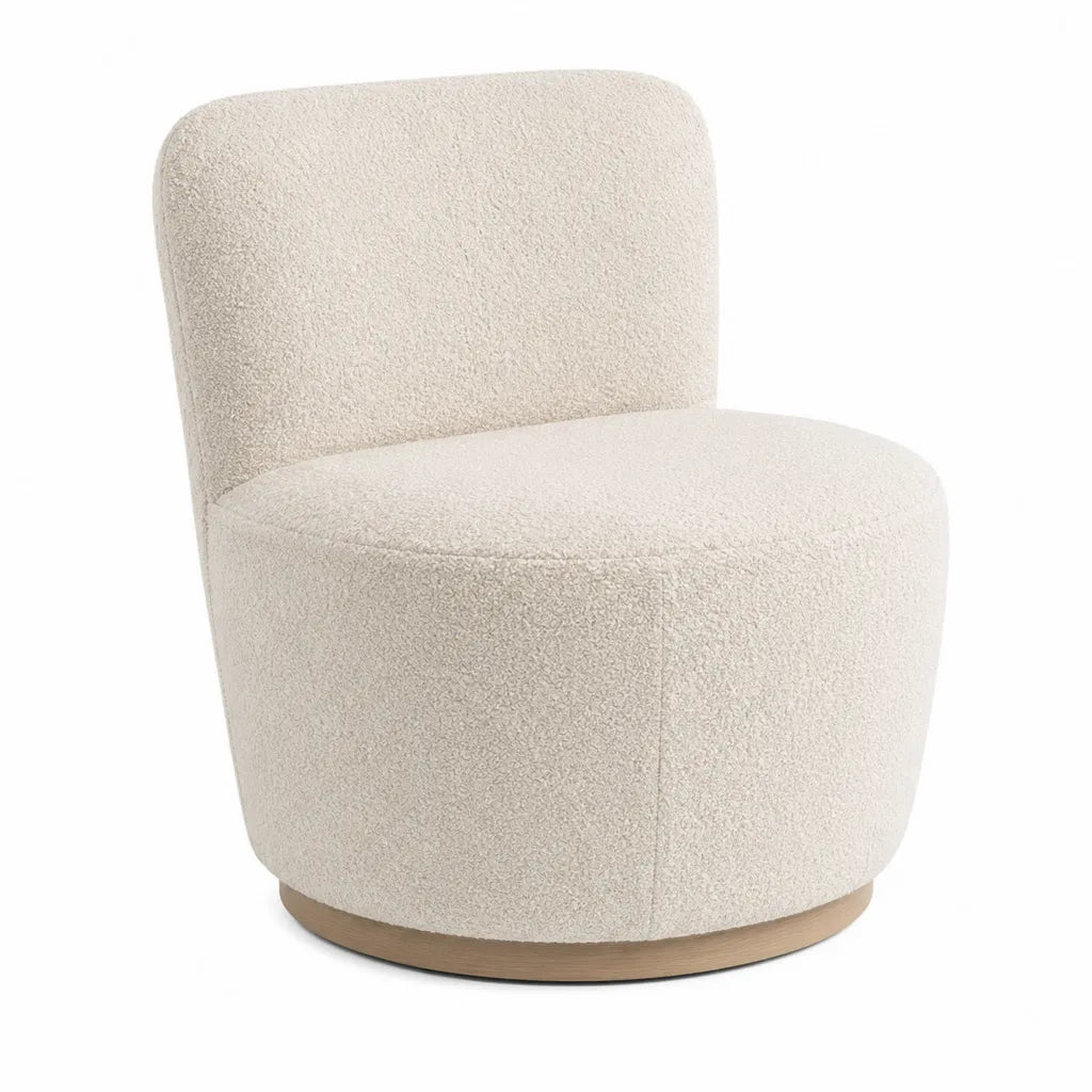Fauteuil pivotant en bouclette polyester crème forme arrondie 74 x 75 x 78 cm