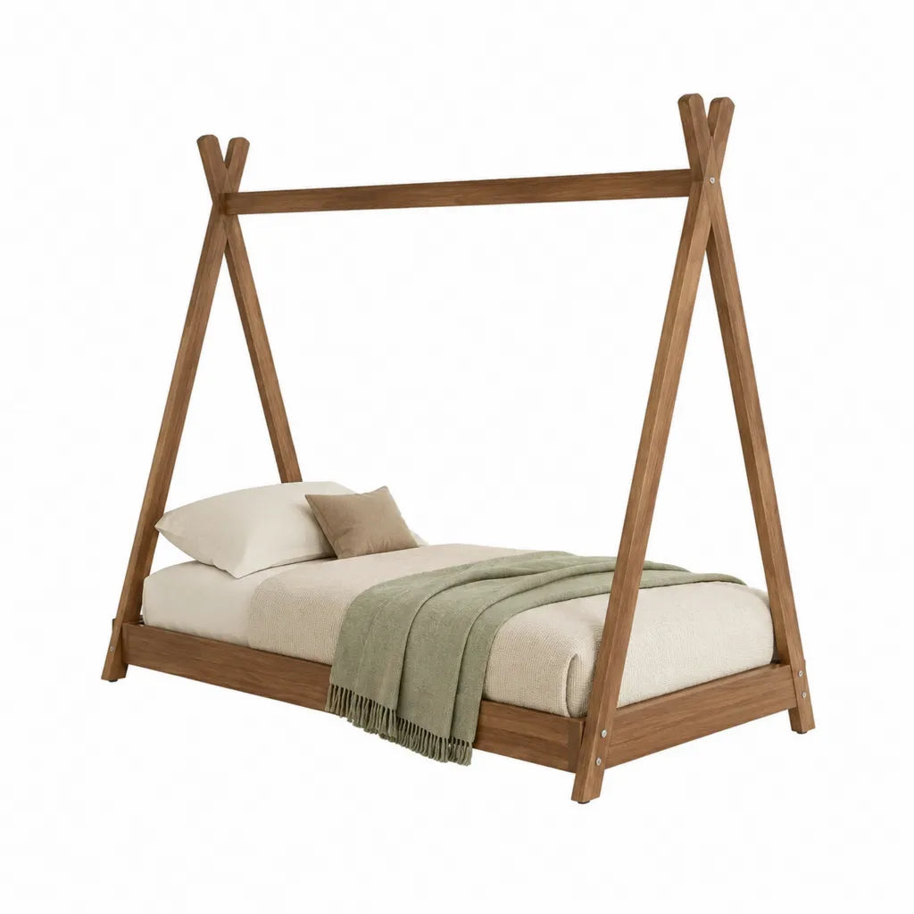 Lit cabane enfant 90 x 190 cm en pin massif marron