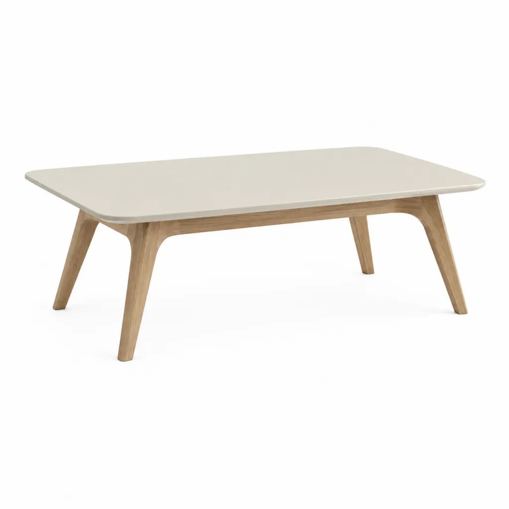 Table basse rectangulaire 100 x 60 x 45 cm plateau blanc pieds en chêne massif