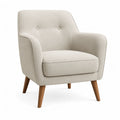 Fauteuil de salon enveloppant en polyester beige avec pieds en hévéa massif 75 x 78 x 86 cm