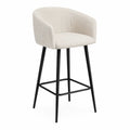 Tabouret de bar avec accoudoirs en polyester beige pieds en acier noir 55 x 54 x 100 cm