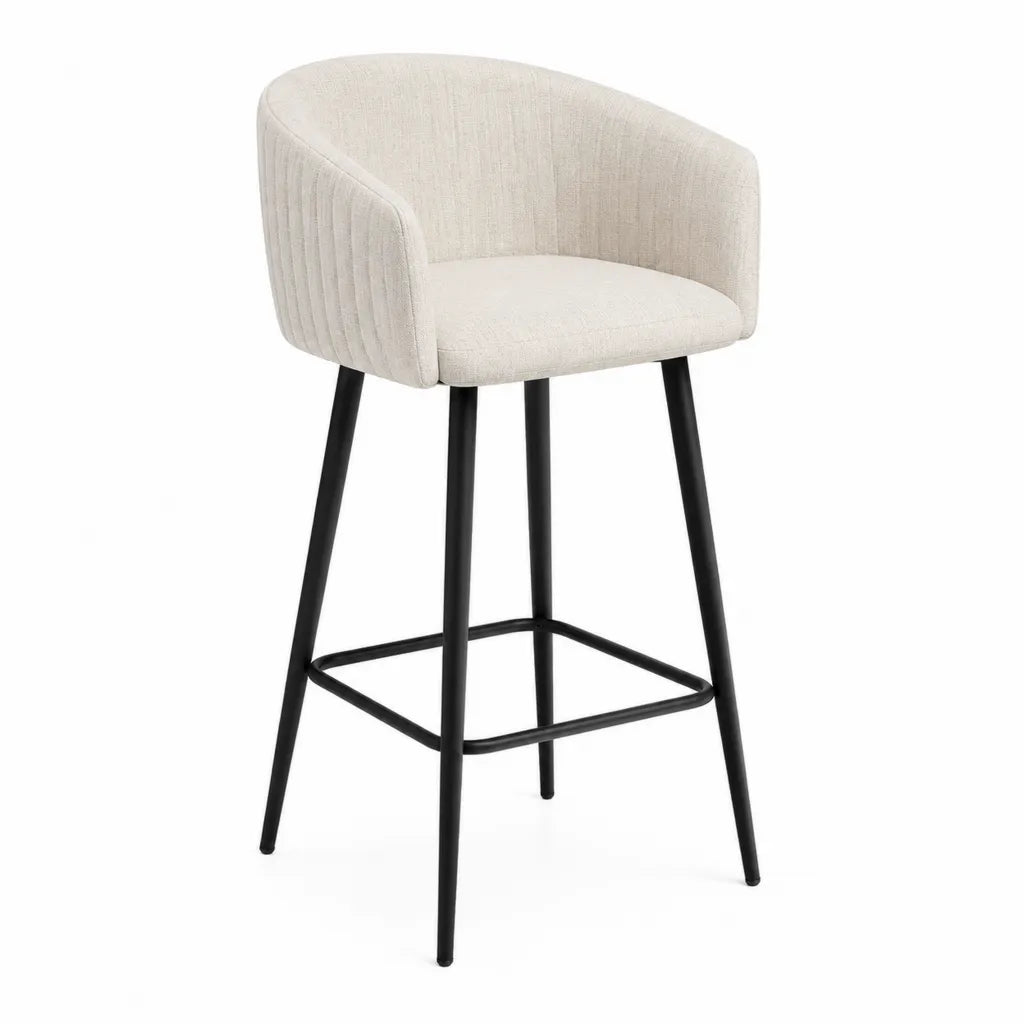 Tabouret de bar avec accoudoirs en polyester beige pieds en acier noir 55 x 54 x 100 cm