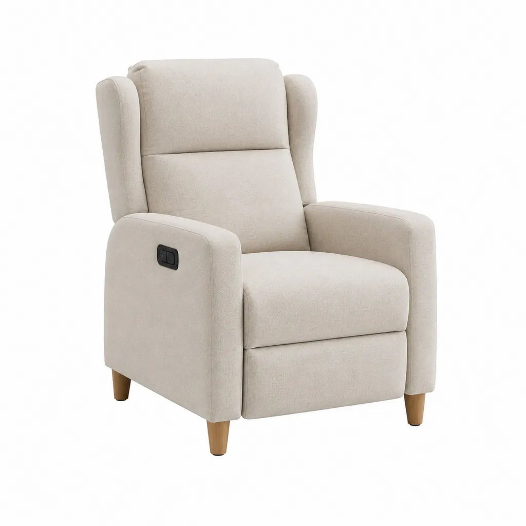 Fauteuil relax électrique inclinable à dossier haut rectangulaire en polyester beige 83 x 92 x 104 cm