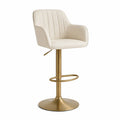 Tabouret de bar réglable pivotant en PU crème avec piètement rond en acier doré 52 x 54 x 92-112 cm