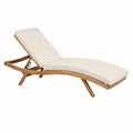 Bain de soleil inclinable incurvé en acacia massif avec coussins crème 200 x 65 x 34 cm