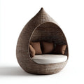Bain de soleil cocon rond en résine tressée marron 120 x 110 x 190 cm avec coussins