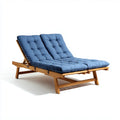 Bain de soleil double inclinable bleu 200 x 120 cm en bois massif avec coussins en polyester