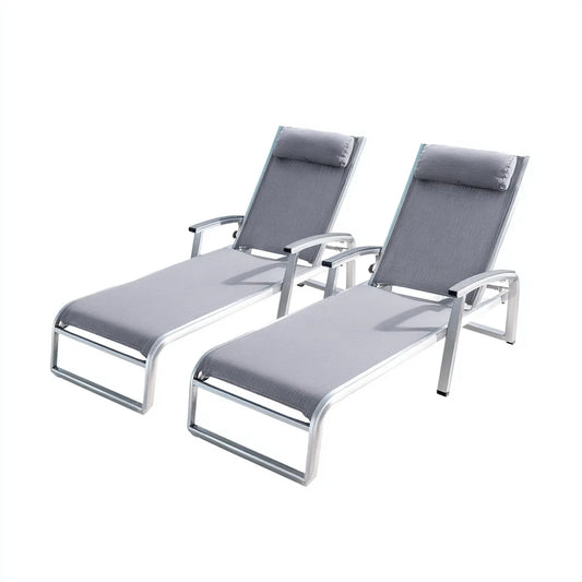 Lot de 2 bains de soleil inclinables gris en aluminium et textilène 196 x 61 x 100 cm