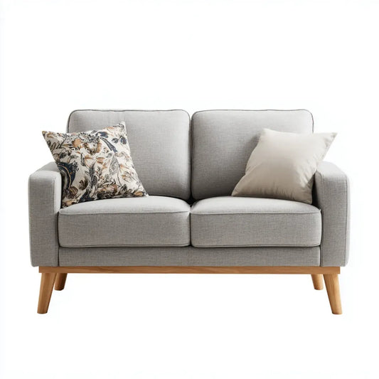 Canapé 2 places droit gris 150 x 85 x 85 cm en polyester avec pieds en bois d'hévéa