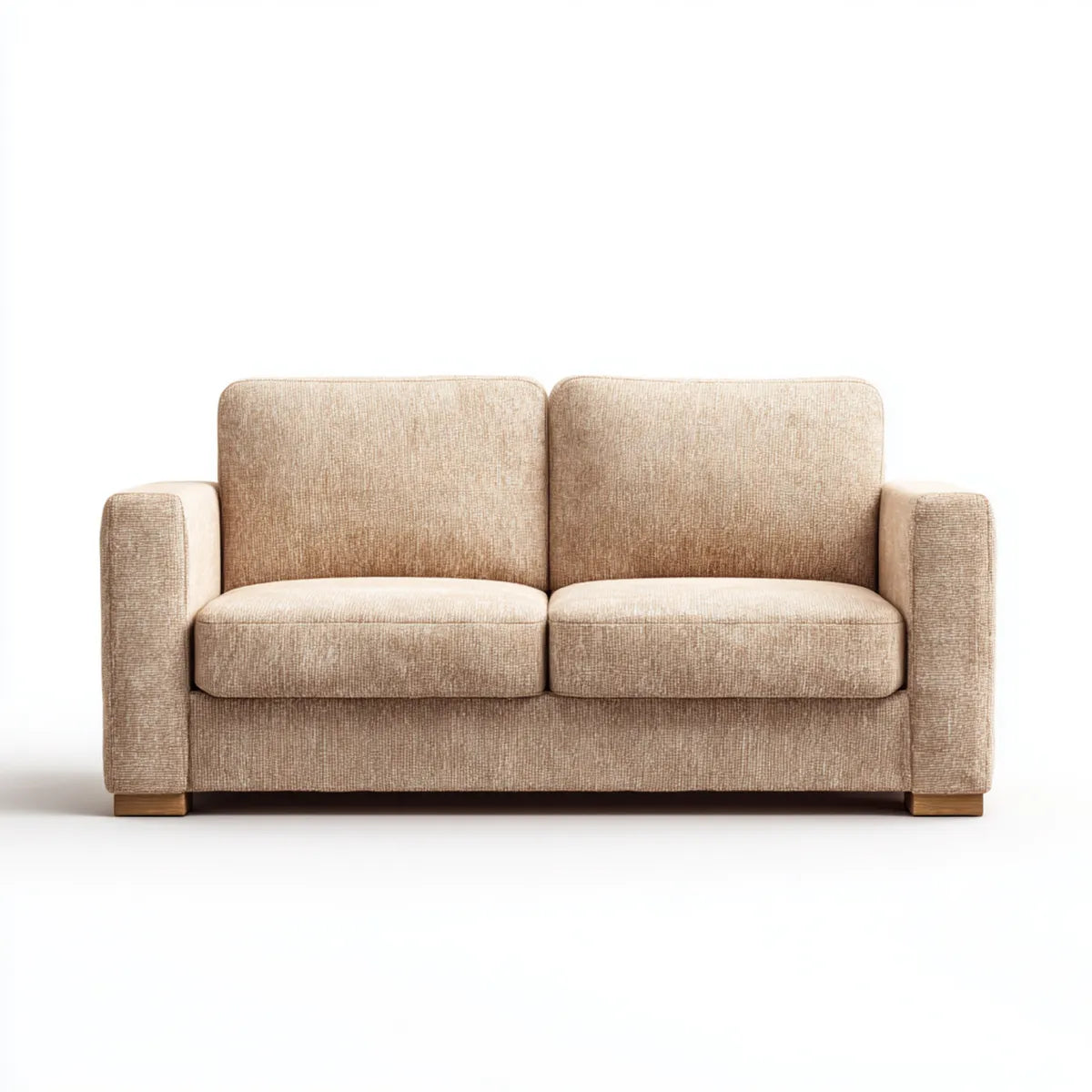Canapé 2 places droit beige en polyester avec pieds en hévéa massif 160 x 85 x 84 cm