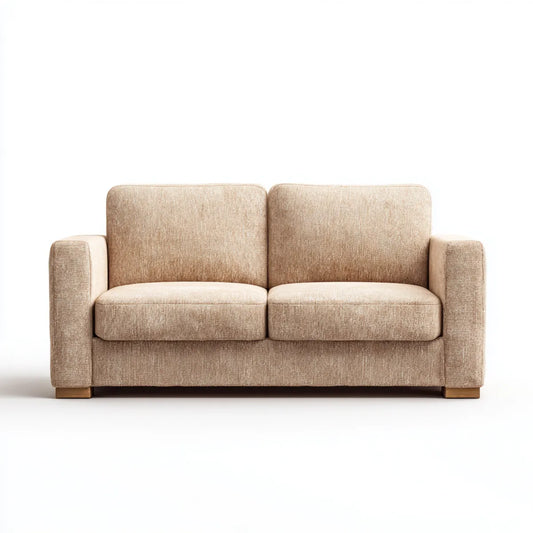 Canapé 2 places droit beige en polyester avec pieds en hévéa massif 160 x 85 x 84 cm