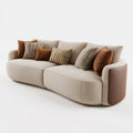 Canapé 3 places beige et marron 230 x 100 x 82 cm en polyester bouclé et PU forme arrondie