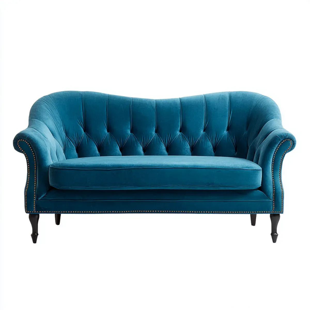 Canapé 2 places capitonné bleu pétrole en velours polyester 160 x 85 x 92 cm