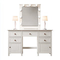 Coiffeuse blanche rectangulaire en MDF 150 x 45 x 180 cm avec miroir lumineux et rangements