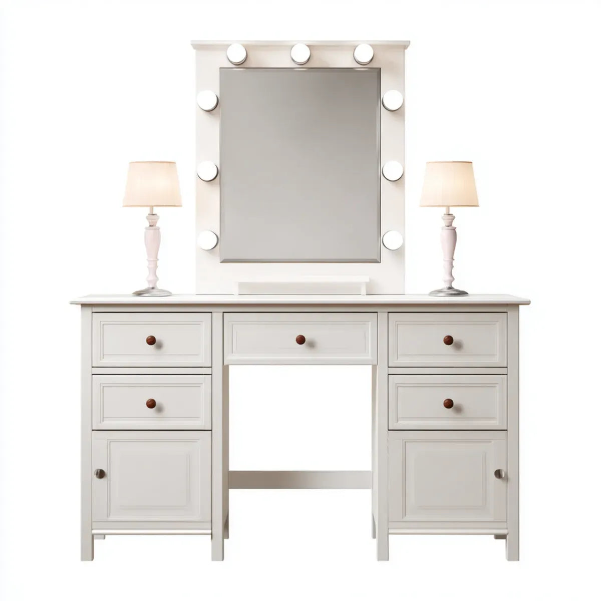 Coiffeuse blanche rectangulaire en MDF 150 x 45 x 180 cm avec miroir lumineux et rangements