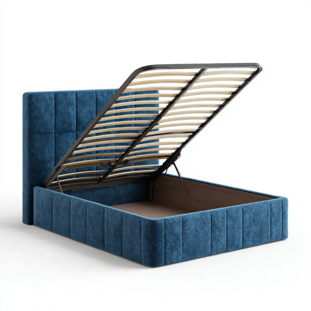 Lit coffre 160 x 200 cm bleu pétrole en velours polyester avec sommier relevable rectangulaire