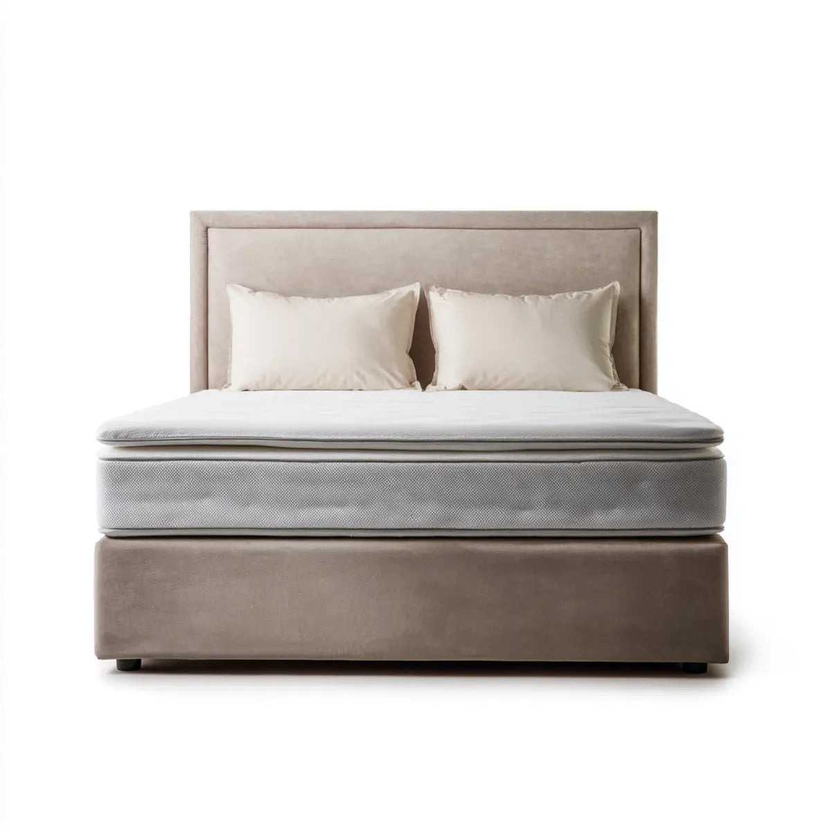 Lit coffre rembourré beige avec tête de lit 160 x 200 cm en velours polyester rectangulaire