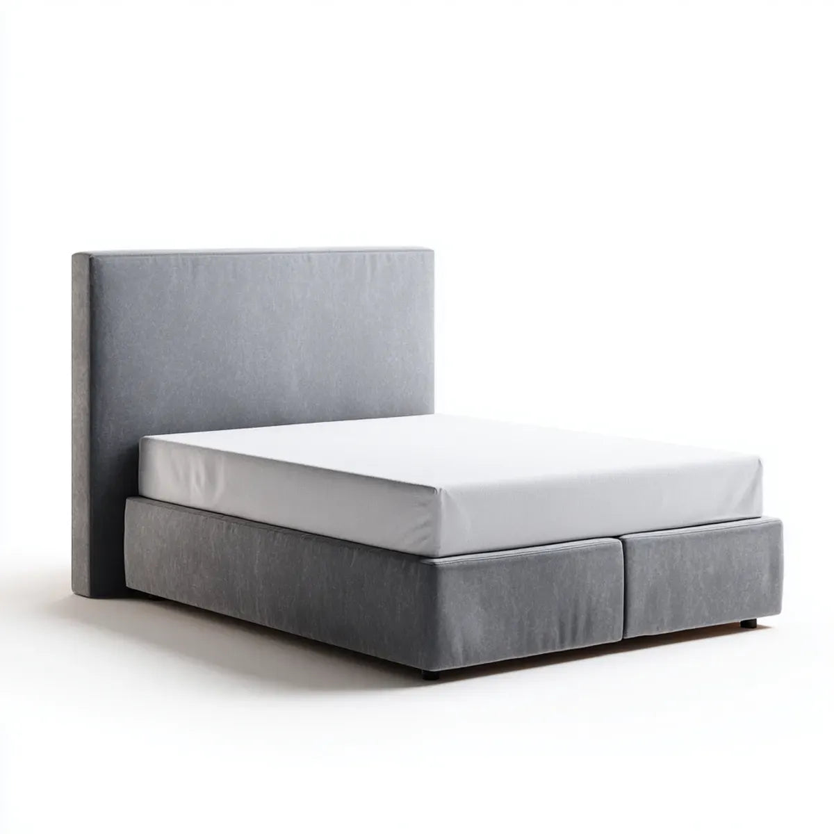 Lit coffre 2 places gris en polyester 160 x 200 cm avec tête de lit rectangulaire