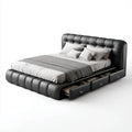 Lit coffre avec 3 tiroirs noir en cuir synthétique PU 160 x 200 cm