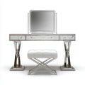 Coiffeuse avec miroir et tabouret blanc argenté 120 x 40 x 78 cm verre miroir MDF acier inoxydable rectangulaire