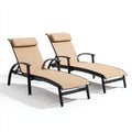 Lot de 2 bains de soleil inclinables beige et noir avec repose-tête en textilène et acier 190 x 62 x 98 cm