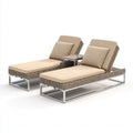 Ensemble de 2 bains de soleil inclinables rectangulaires beige en résine tressée PE avec table d'appoint 200 x 75 x 35 cm