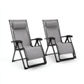 Lot de 2 bains de soleil pliants inclinables gris en textilène avec structure en acier 165 x 65 x 110 cm