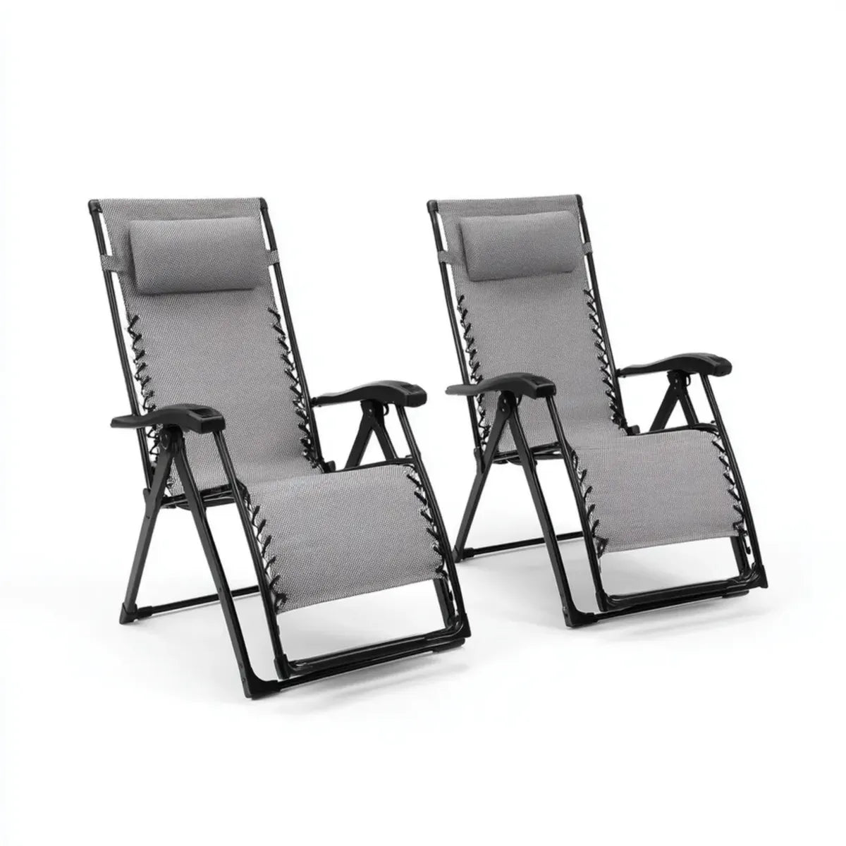 Lot de 2 bains de soleil pliants inclinables gris en textilène avec structure en acier 165 x 65 x 110 cm