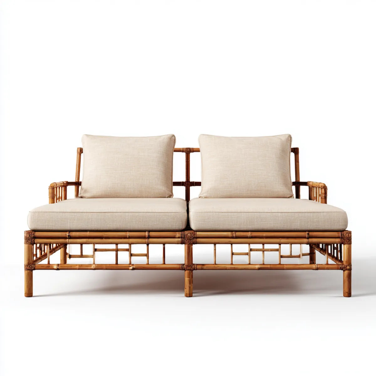 Canapé de jardin 2 places beige en bambou naturel rectangulaire 160 x 75 x 80 cm