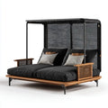 Lit de jardin double avec baldaquin noir et naturel 200 x 140 x 200 cm en acacia acier et polyester rectangulaire