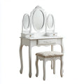Coiffeuse avec miroir triptyque blanc 80 x 40 x 145 cm en MDF avec tabouret rectangulaire