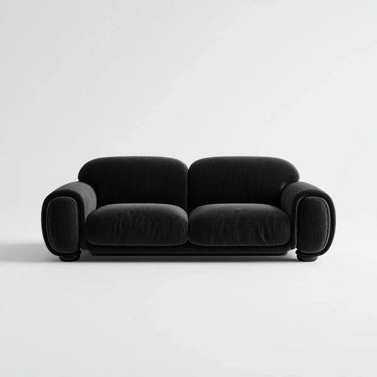 Canapé 2 places noir en velours côtelé polyester forme arrondie 170 x 90 x 75 cm