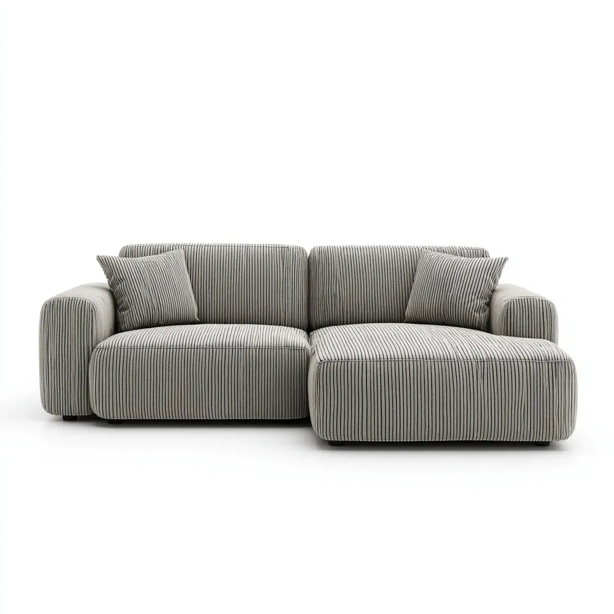Canapé 2 places gris clair à rayures noires en velours côtelé polyester rectangulaire 210 x 95 x 85 cm