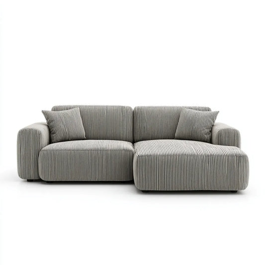 Canapé 2 places gris clair à rayures noires en velours côtelé polyester rectangulaire 210 x 95 x 85 cm