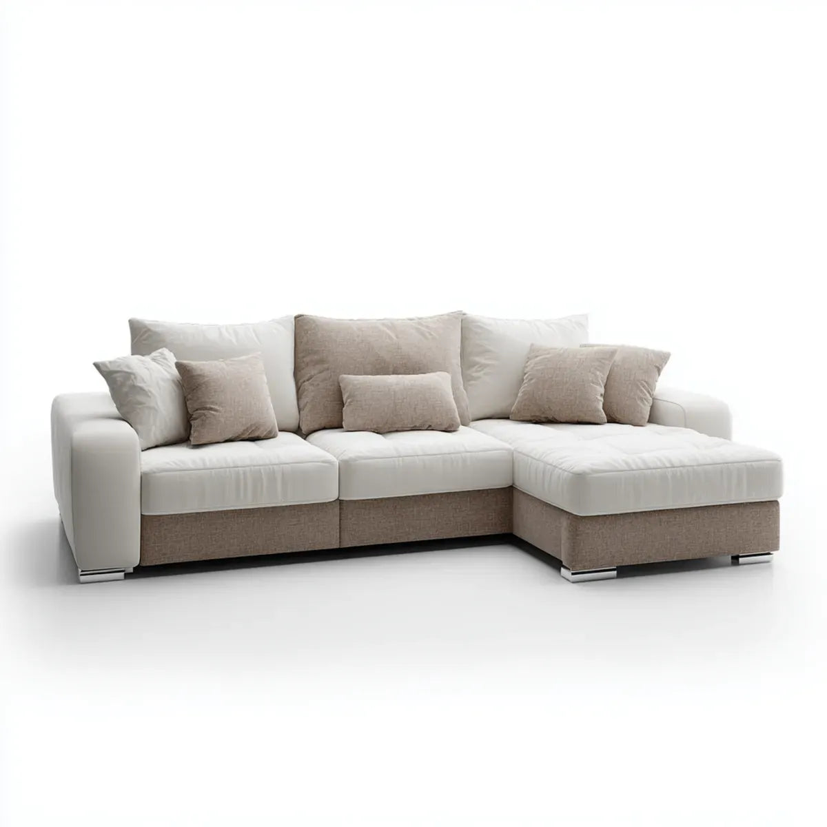 Canapé d'angle 3 places avec méridienne droite blanc et taupe 280 x 165 x 85 cm en polyester et polyuréthane
