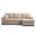 Canapé d'angle droit 3 places beige en polyester forme L 250 x 160 x 85 cm