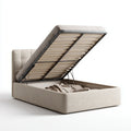 Lit coffre double beige 160 x 200 cm en polyester avec sommier relevable