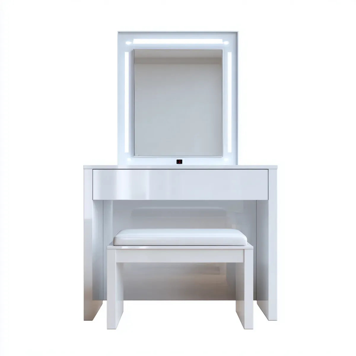Coiffeuse avec miroir LED et tabouret blanc 90 x 40 x 140 cm en MDF rectangulaire