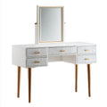 Coiffeuse avec miroir inclinable blanche et dorée 120 x 45 x 155 cm en MDF et verre rectangulaire avec 5 tiroirs